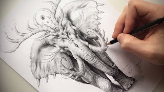 HOW TO DRAW a fantastic elephant with PENCIL + VOICE OVER !! -  by JoJoesArt