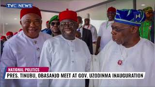 President Tinubu, Obasanjo Meet At Gov. Uzodinma Inauguration