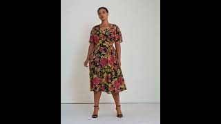 LAUREN Ralph Lauren Plus Size Floral Crinkle Georgette Midi Dress SKU: 9813198