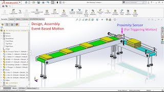 Box stacking conveyor with proximity sensor design assembly motion study in solidworks