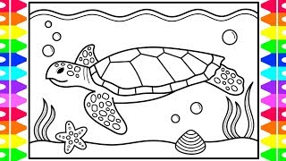 How to Draw a Sea Turtle for Kids 🐢💚💙Sea Turtle Drawing for Kids | Sea Turtle Coloring Pages