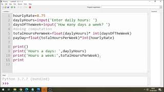 Python Tutorial | Weekly pay program | step by step tutorial calculate a weekly pay | with source cd