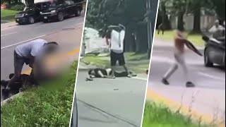Wrong-way crash in NY ends in chaos, men seen beating with bat and wielding shotgun | NBC New York