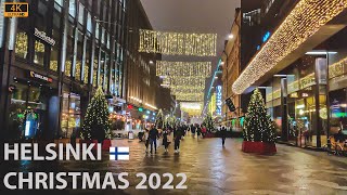 Helsinki Center during Christmas 2022 - Walking Tour around Central Helsinki  🇫🇮  [4K]