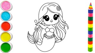 How to Draw a Mermaid Princess for Kids 💜💚💖🐬Mermaid Princess Drawing and Coloring  for Kids