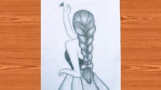 how to draw a girl backside braid hairs|easy braid drawing tutorial