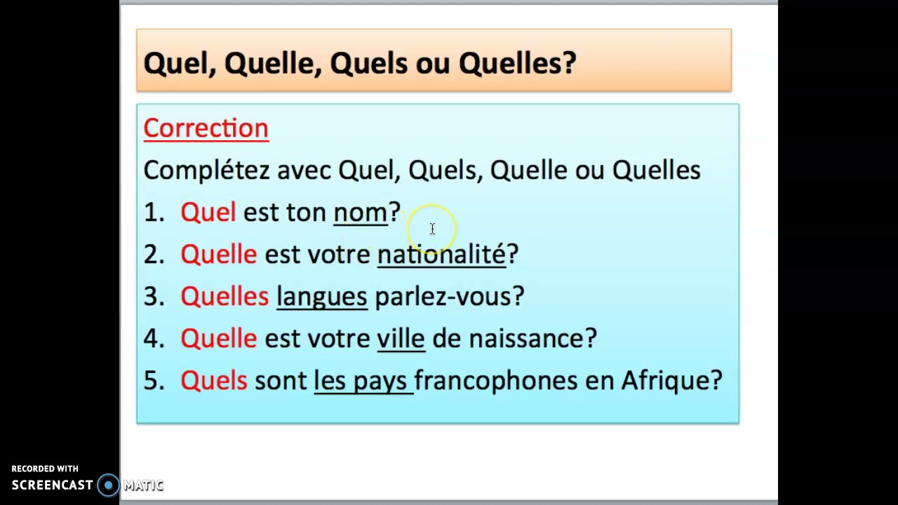 Quel, Quels, Quelle Ou Quelles? - YouTube