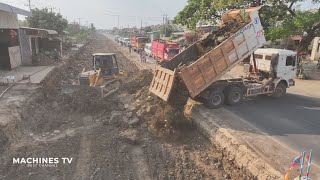 Massive!! Bulldozer Clears Stones to Pave Highway Foundation - Epic Truck Dumping Stone Action!