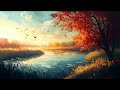 peaceful river with soaring birds and autumn leaves landscape painting relaxing tv art