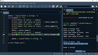 Python 44: Check if a string is composed of lower/upper case letters using islower()/isupper()