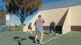 Alex and Patrick vs Bernie and Paul 1st game Robb field handball tournament