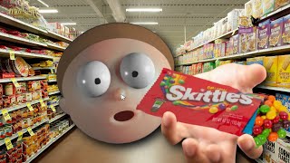 Stretchy Morty drops his Skittles