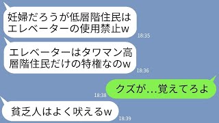 【LINE】タワマン低層階に住む妊婦の私を見下す高層階に住む金持ち自慢のママ友「下層組はエレベーター使用禁止w」→キレた私がクズママにある方法で復讐した結果www