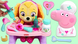 Learn Doctor Tools While Paw Patrol Baby Skye Visits Peppa Pig Toy Hospital for a Checkup!