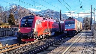 ‼️Selten‼️Fliegende Überholung am Bahnhof Haselstauden!! Zwischen Container Zug und Railjet...