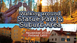 Walking around Statue Park \u0026 Suburb Area, November 2020, Finland, Lahti [4K]