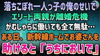 【感動する話】落ちこぼれ一人っ子の俺のせいでエリート両親が離婚危機に。がむしゃらに働いても無駄だった→ある日、新幹線のホームで重たい荷物に困るお婆さんを助けると「顔色悪いね…うちにおいで」【いい話】