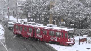 福井鉄道880形　田原町到着　雪の積もる路面電車区間