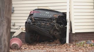 Photos: Car slams into Cleveland home following stolen vehicle pursuit