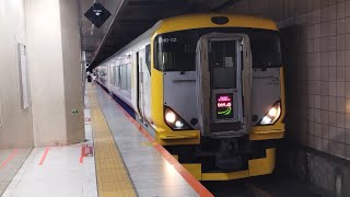 E257系 NB-02編成 特急わかしお3号安房鴨川行が東京駅京葉線ホーム1番線を発車するシーン