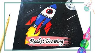 How to draw easy Rocket flying in space drawing tutorial for kids