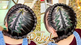 TRENZAS CON DISEÑO ÁRBOL💯🎄🎅🏻/ Peinado Para La Temporada/ Peinados Rakel