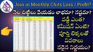 నెల చిట్టీలు వేయడం లాభమా/నష్టమా? వడ్డీ ఎంత? అన్ని లెక్కలతో వివరాలు|Join in Monthly Chits Loss/Profit