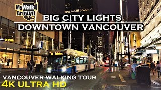 Downtown Vancouver night walk - Vancouver 4k video