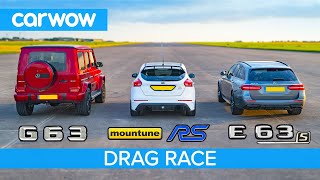 Mercedes-AMG E63 S vs G63 vs 520hp Ford Focus RS – DRAG RACE, ROLLING RACE & BRAKE TEST!