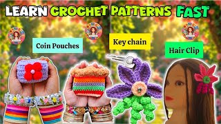 Learn Crochet Patterns Fast! Coin Pouch, Hair Clip \u0026 Keychain | perfect for beginners |