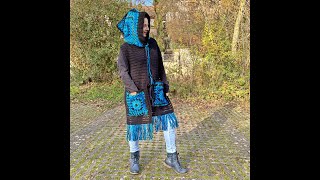 ETSY Hooded Scarf, Shawl with Pockets, Boho Hooded Pocket Shawl, Gehäkelter Kapuzenschal mit Taschen