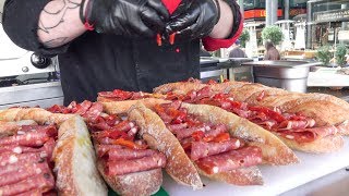 Salami and Cheese from Sicily, Italy, in Great Sandwiches seen in London. Street Food of Shoreditch