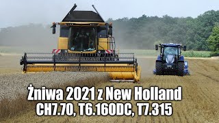 New Holland CH7.70 i T6.160DC + SDM, T7.315 + SUH - pokazy żniwne 2021