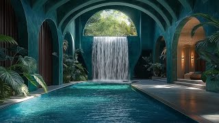 Relaxing Morning at the Resort with Private Waterfall | Natural Sounds Help Heal \u0026 Relieve Stress