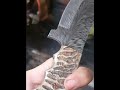 luxury feather damascus steel with ram horn grip.. campingknife outdoor tool handmade damascus