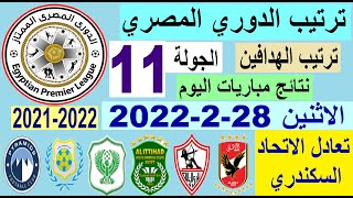 ترتيب الدوري المصري وترتيب الهدافين اليوم الاثنين 28-2-2022 الجولة 11 - تعادل الاتحاد السكندري