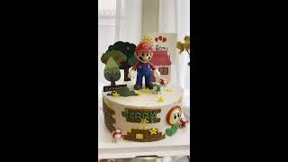 Super Mario Birthday cake 超级玛丽生日蛋糕，翻糖手工制作蛋糕装饰 有机草莓特调奶油