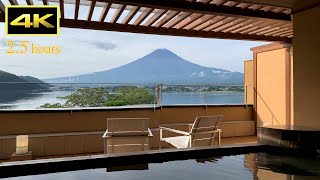  [ASMR] Hot springs sound of Open-air bath with a direct view of Mt. Fuji over Lake Kawaguchi, Japan