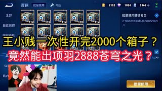 王小贱：王小贱一次开完2000个宝箱？皮肤宝箱竟然能开出项羽2888苍穹之光？【王者荣耀】