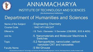 Engineering Chemistry 5.2 Nanoparticles, nanocluster, carbon nanotube CNT and nanowires