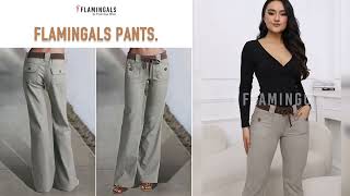 【Flamingals】Button Detail Drawstring Low Rise Flare Pants#pantstyle #womensfashion #fashiontrend