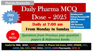 Day 34 Daily Pharma MCQ Dose Series 2025 II 20 MCQs II #pharmacist #druginspector #gpatexam