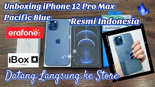 Unboxing iPhone 12 Pro Max Pacific Blue Resmi Indonesia [iBox Erafone] Beli di Store Langsung 💙