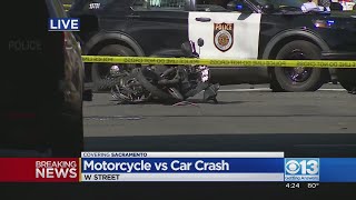 Police investigate motorcycle versus car crash in Sacramento