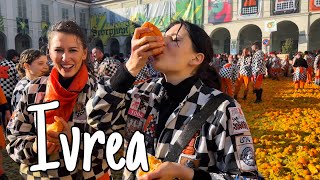 Carnival of Ivrea 2023. Piazza Ottinetti. Ivrea, Italy