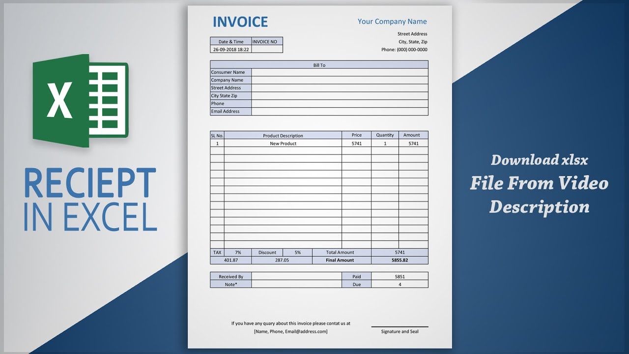 Creating Professional Invoice In Excel | Receipt Making Tutorial | Free ...