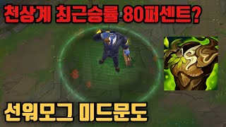 천상계 최근승률 80퍼센트 선워모그 미드문도