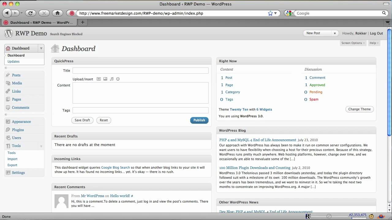 Tutorial: Introduction To Your Wordpress Dashboard - YouTube