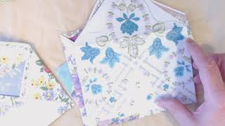 Handkerchief images made into journal pockets, old needlework used on pockets