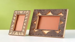 How to create beautiful photo frame only using cardboard / easy homemade DIY